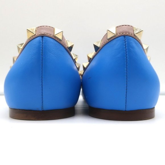 VALENTINO ROCKSTUD BALLET FLATS BLUE & POUDRE LEATHER SIZE 40 POINTED TOE - Picture 8 of 12
